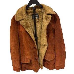 VTG The Leather Shop Coat Large Brown Suede Lined Western Rancher 70s Cowboy